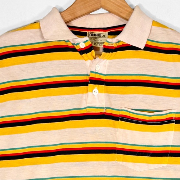VTG 90s Omni II Ltd Rugby Stripe Short Sleeve Polo Shirt Mens M Soft Lightweight - Picture 3 of 6